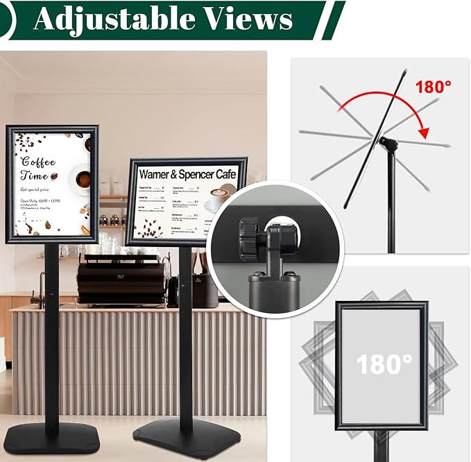 3Pcs Heavy Duty Pedestal Sign Holder for Display, 11 x 17 inches Adjustable Floor Standing Sign Holder with Weighted Base , Sign Stand for Indoor/Outdoor Advertising，Black