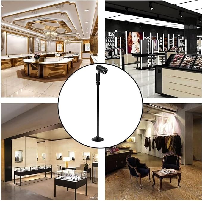 2 Pack Mini LED Spotlight, 3W Aluminum Spot Light Jewelry Showcases Display Lighting Adjustable Angle AC 110V Hard Wired Standing Up Cabinet Spotlight Accent Lights (Black Warm Light 3000K)