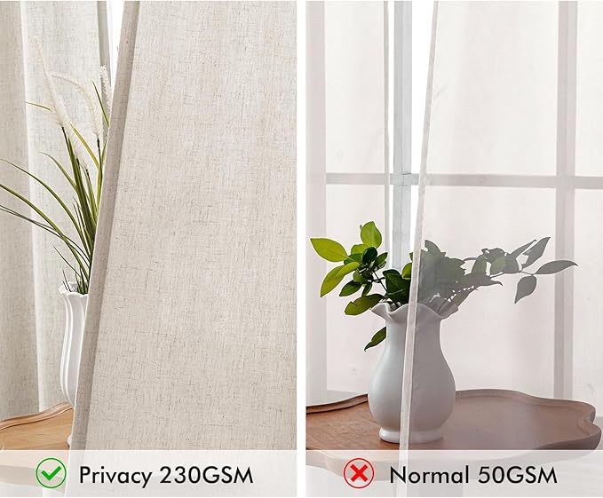 MIULEE Non-See-Through Privacy Linen Curtains 2 Panels, Light Filtering Window Curtains Farnhouse Textured Back Tab Semi Sheer Drapes for Bedroom Living Room, 52 x 108 Inches Long, Linen