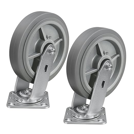 8'' × 2'' Caster Wheels, Heavy Duty Industrial Casters, Rubber Wheels with Roller Bearing, Load 1000lbs per Swivel Caster for Cart Dolly Toolbox Trolley (2 Swivel)