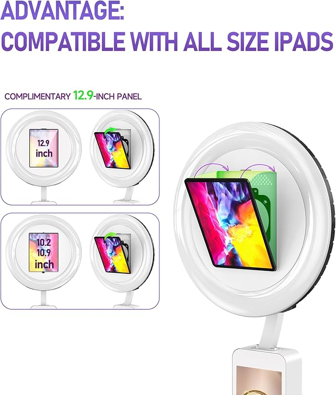 HARZHI Portable Photo Booth Compatible with Ipad 12.9in 10.9in 10.2in, for Ipad Photo Booth Shell Stand Stand Provide Chacktok PhotoBooth Software for Party and Wedding, Flight Case