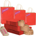 qiqee 100PCS Gift Bag with Handles Bulk Kraft Red Paper Bags Assorted Sizes(33pcs Large 13",33pcs Medium 11",34pcs Small 8")