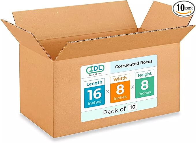 IDL Medium Moving Boxes 16x8x8 inches (10-Pack) - Extra Strength 200 lb vs Regular Box - Corrugated Cardboard Boxes for Moving and Delivering