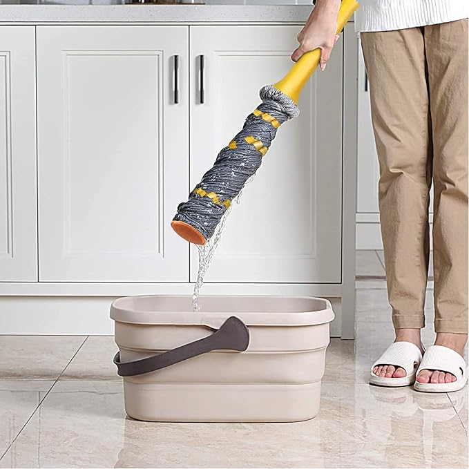 Self-Wringing Twist Mops for Floor Cleaning, Microfiber Floor mop with 57 " Long Handle, Easy Wringing Mop for Hardwood Commercial Household Clean (Gray Twist Mop)
