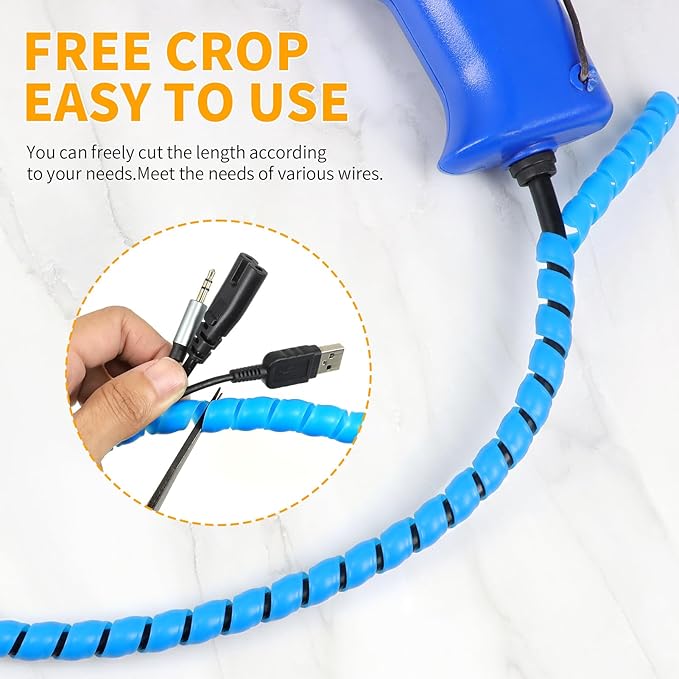 Spiral Cable Wrap, 16.4ft, 33ft Wire Protection Sleeve Cover Cable Organizer Pipe Flexible Spiral Wrap Winding Tube Prevent Cat from Chewing Cables (Blue, 10mm (3/8")-16.4ft)