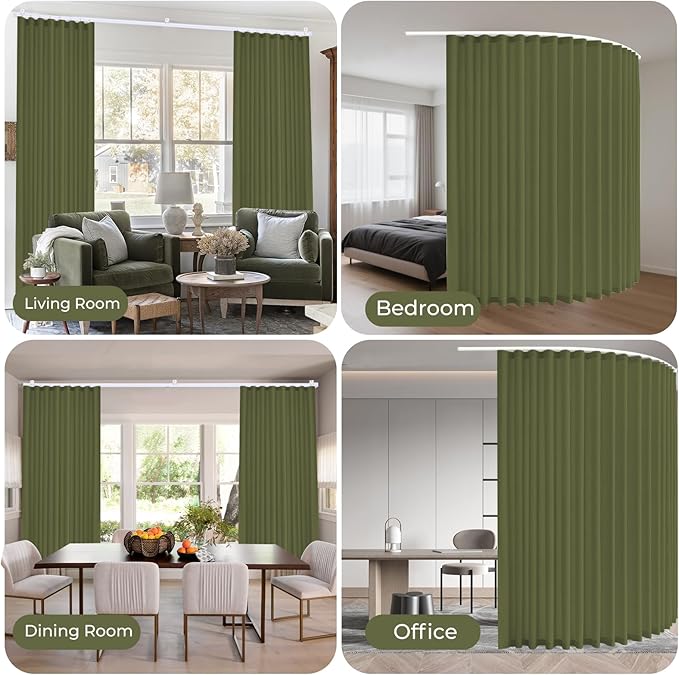 Faux Linen Semi Sheer Room Divider Curtain with Flexible Curtain Track, Light Filtering Privacy Curtain for Patio Sliding Glass Door, Room Dividing, Living Room Bedroom, Olive Green, W72xL96, 1 Panel