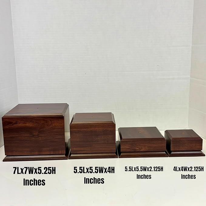 Display Base Pedestal Cherry Finish with 5/16" Center Hole – Square Stand Blank for Trophies, Figurines, 3D Prints, DIY Projects – Available in Multiple Sizes (7"Lx7"Wx5 1/4"H)