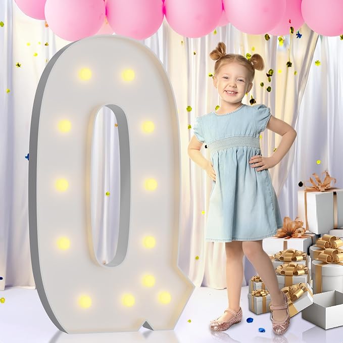 imprsv 4FT Marquee Light Up Letter Q for Balloons - Birthday, Wedding, Engagement Party Decor - Large Mosaic Letter for Party Decoration Arch Kit