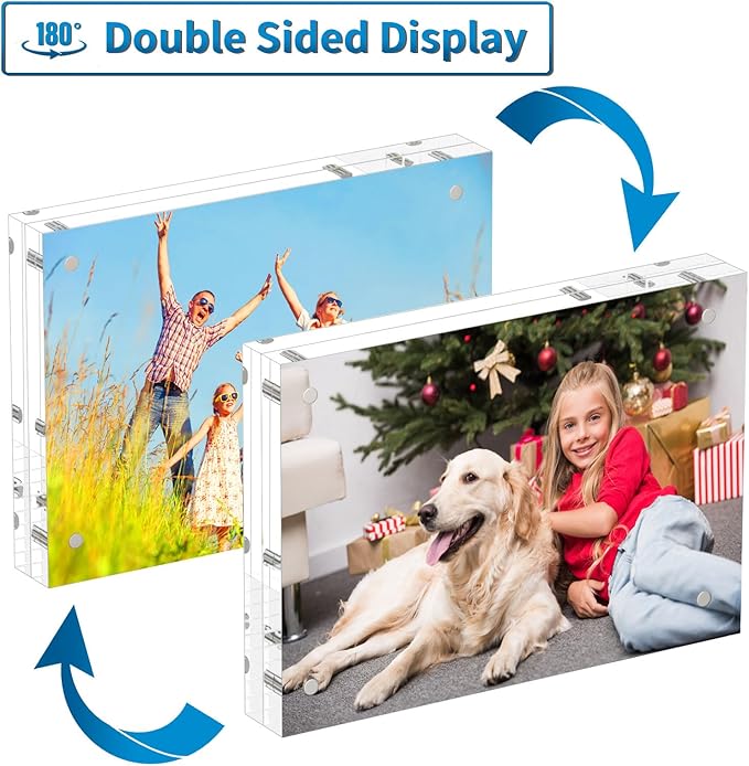 AITEE 5x7 Acrylic Picture Frames 3 Pack, 20% Thicker Block, Clear Picture Frames Freestanding Double Sided Magnetic Acrylic Lucite Frameless Transparent Square Frame Gift for Desktop Display