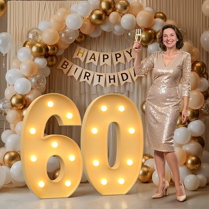 3FT Marquee Numbers 60, Large Light up Number 60 for Birthday Party Supplies, Sign, Backdrop, Happy 60th Birthday Decorations for 60 Years Old Women Men