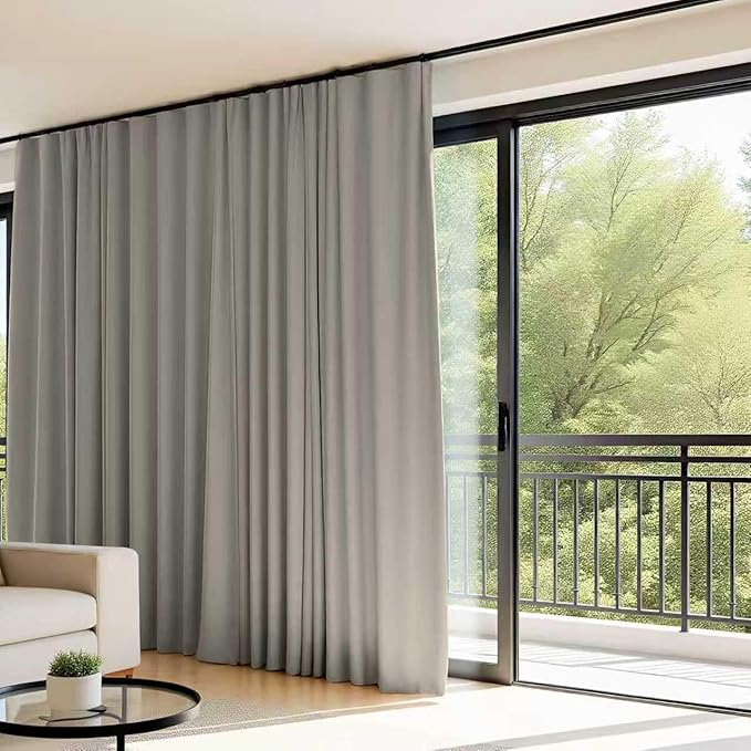 Room Divider Curtains Flexible Ceiling Tracks set Curtain track Ceiling Mount Blackout Curtain for Living Room Bedroom Ceiling Curtain Rod Privacy Dividers Panel W150xH96 Light Grey Drape&Black rail