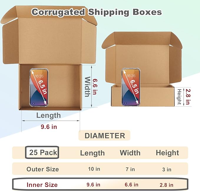MEBRUDY 10x7x3 Inches Shipping Boxes Pack of 25, Corrugated Cardboard Box for Mailing Packing Literature Mailer