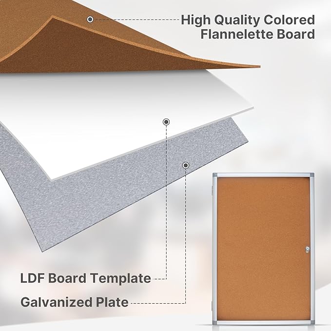 Enclosed Cork Bulletin Board Tamper-Proof Dispaly Case, Aluminium Frame, All-Weather Cork Noticeboard, Outdoor Enclosed Cork Board for School, Office, Restaurant, Hospital (38 X 28 Inches)