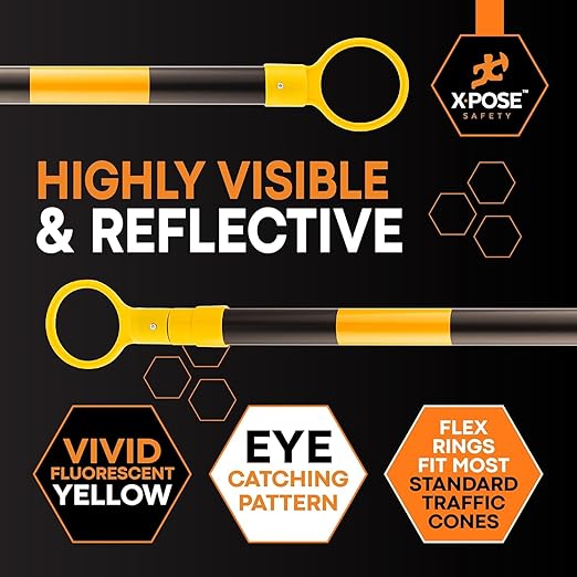 Retractable Barrier for Safety Traffic Cones - 2" OD - Large Yellow and Black Bar Barricade - for Road Construction, Parking, Warning, Temporary Security Divider (100, Yellow & Black, 72" x 120")