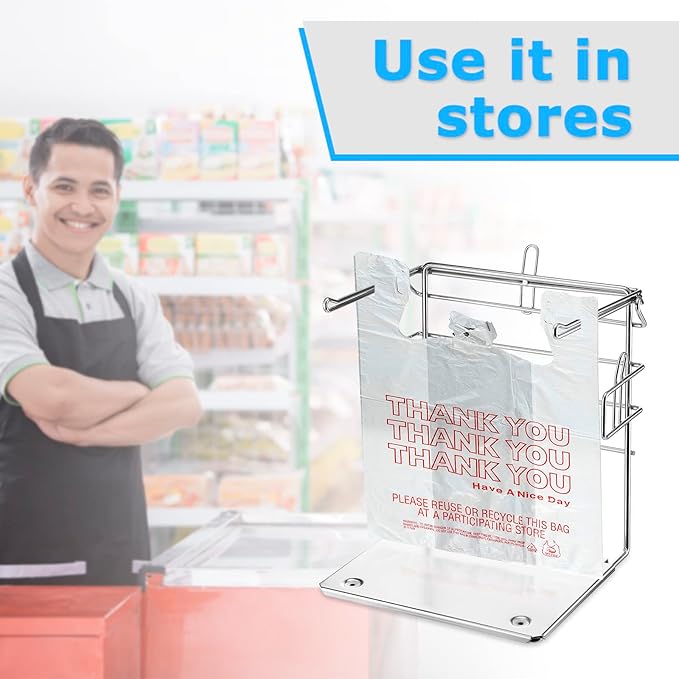 Sieral 2 pack Plastic Grocery Bag Holder Stand Chrome T Shirt Rack Fits 11½''W x 6''D x 21''H, plastic bag holder for Kitchen, Retail, Grocery, Shopping, Restaurant, 10.5''W x 13''L x 13.5''H(Silver)