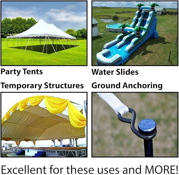 Single Head Metal Tent Stakes Heavy Duty Steel Ground Stake, Versatile Spikes to Anchor Commercial Inflatables, Event Party Tents, and Outdoor Camping Shelters, 3/4 x 24 Inch, 4 Pack