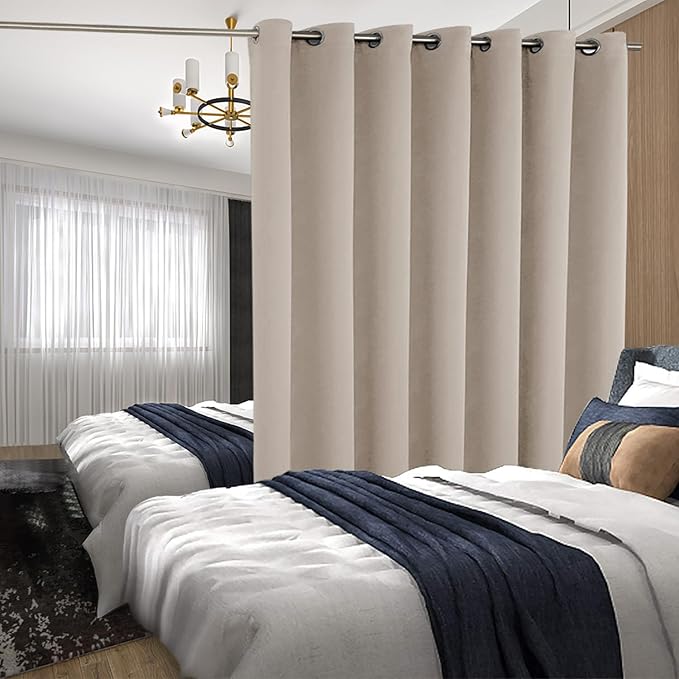 BGment Sliding Door Curtain for Patio 84 Inch Long, Extra Wide Room Divider Room Darkening Curtain for Bedroom, Blackout Thermal Insulated Privacy Window Drape, 1 Panel, Camel, 100 Inches Wide