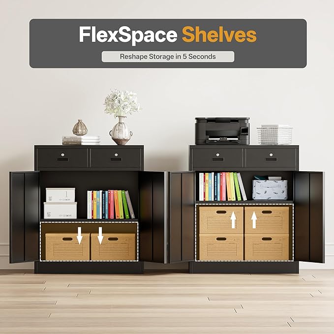 Metal Storage Cabinet, 36 Inch Tall Metal Garage Cabinet with 2 Doors and 2 Drawers, Lockable Cabinet with Adjustable Shelf, Pantry Cabinets for Home Office,Kitchen,Pantry,Garage,Warehouse