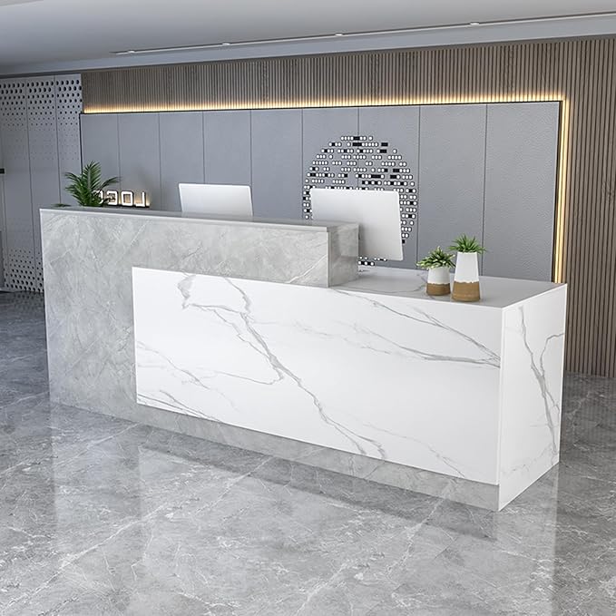 Reception Counter Desk With Lockable Drawers, Modern Retail Front Desk, Home Office Wooden Computer Table for Checkout, Beauty Salon, Lobby