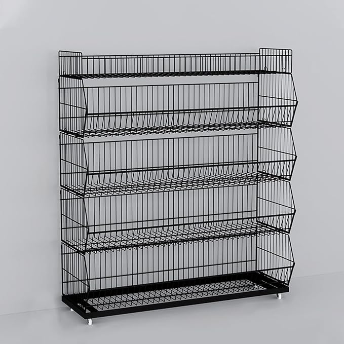 Commercial Supermarket Display Cart - 5-Tier Industrial Slanted Rolling Shelves Metal Storage Rack for Retail Store, Warehouse & Home Use, 110LBs/Tier Tool-Free Setup