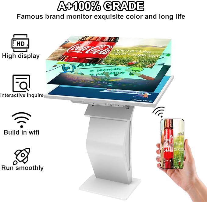 32 inch Touch Screen Kiosk, LCD Screen Self Service Kiosk, K-Style Stand Inquiry Machine, Interactive Display for Mall Navigation/Self-Ordering/Advertising/Retail Store