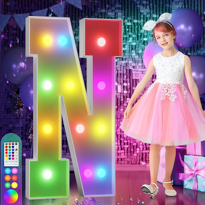 imprsv 4FT Colorful Marquee Letters N, 18 Colors Large Light up Letters Alphabet Sign with Remote, Large Marry Me Sign, Birthday Party Decorations Anniversary Wedding Decoration