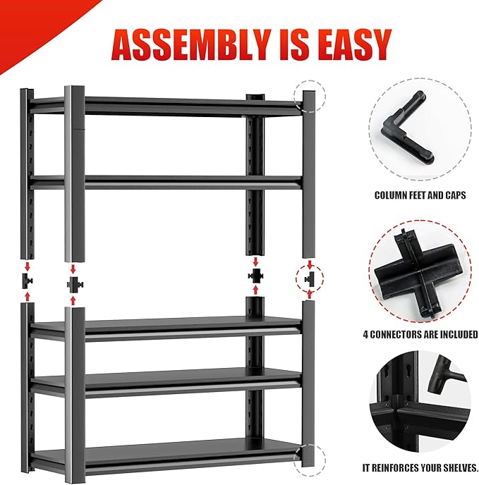 Garage Shelving Heavy Duty, 5 Tier Metal Storage Shelf Unit for Industrial and Utility Use - Durable Metal Shelf Organizer, Garage Storage Shelf 18" D x48 W x78 H（2 Pieces）