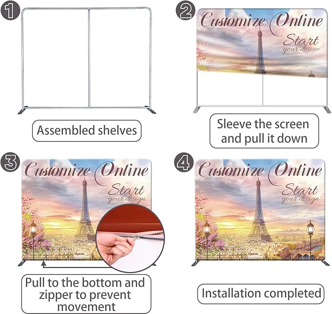 Customize Exhibition Tension Fabric Store Sign Holders Display Stand Frame and Benner Set - Double Sided Printing 7.5×16.5 FT
