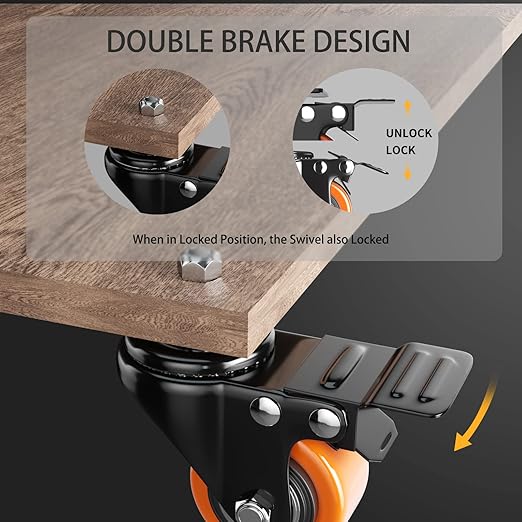 Stem Caster Wheels 2 Inch Heavy Duty Threaded Stem Casters UNC 3/8"-16 x 1 Swivel Casters Set of 4 with Safety Dual Locking Wheel for Furniture and Cart
