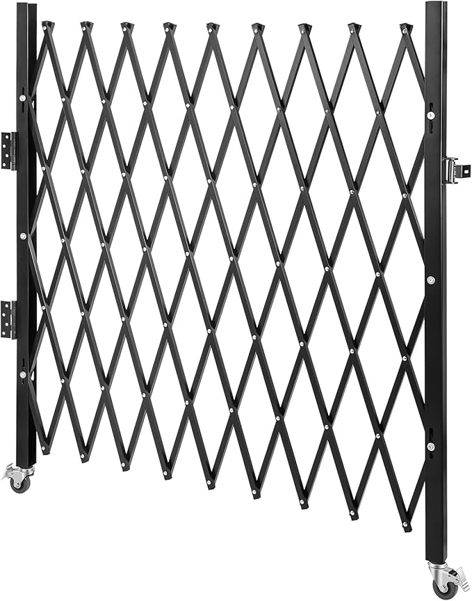 VEVOR Single Folding Security Gate, 7.25 ft H x 7.8 ft W Folding Door Gate, Steel Accordion Security Gate, Flexible Expanding Security Gate, 360° Rolling Barricade Gate, Scissor Gate/Door with Padlock