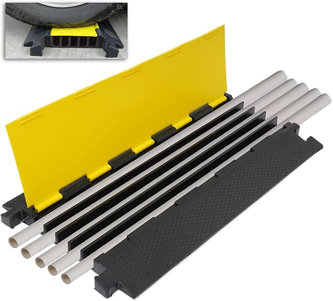 Driveway Cord Protector Ramp 36.3"×19.7"×2", 40000 lbs Heavy Duty Rubber Outdoor Extension Cable Wire Hose Cover 5 Channels Slow Down Speed Bump for High Traffic Driveway Road