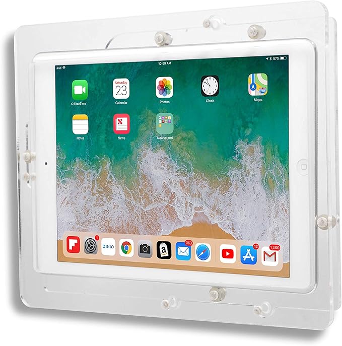 TABcare Anti-Theft Acrylic VESA Enclosure for Apple iPad 2/3/4 9.7" with Free Wall Mount Kit & 90-Degree Angle Charge Cable (iPad 2/3/4 9.7", Clear)