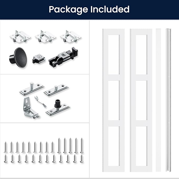 Bifold Doors for 24" x 80-3/4" Opening, 3-lite Tempered Frosted Glass Closet Folding Doors with Hardware kit Included, Easy Assembly, White