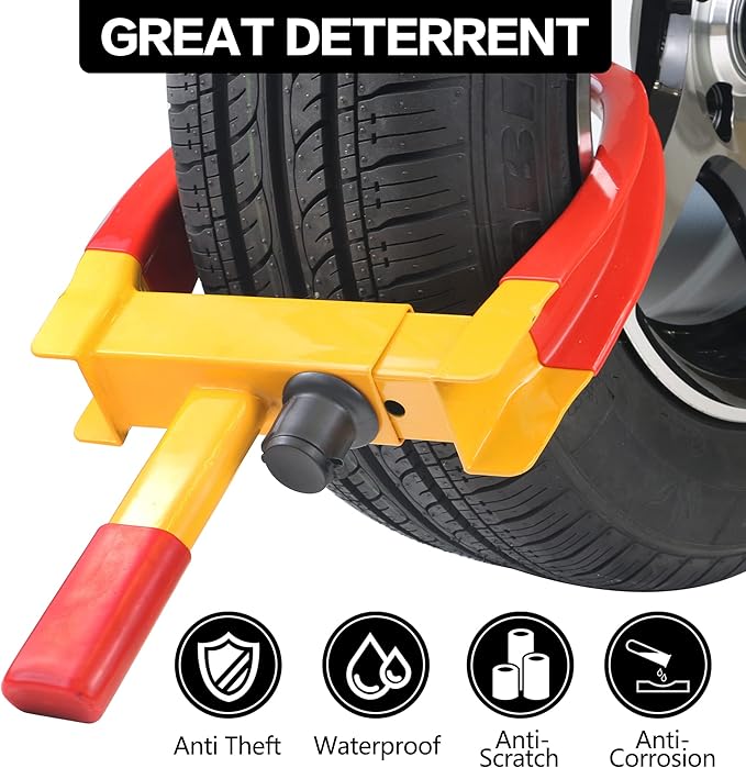 KAYCENTOP Universal Wheel Lock, Security Trailer Wheel Lock, Tire Lock Anti Theft for Trailers Golf Cart SUV Boat ATV Motorcycle Camper, 3 Keys (Yellow-Red)