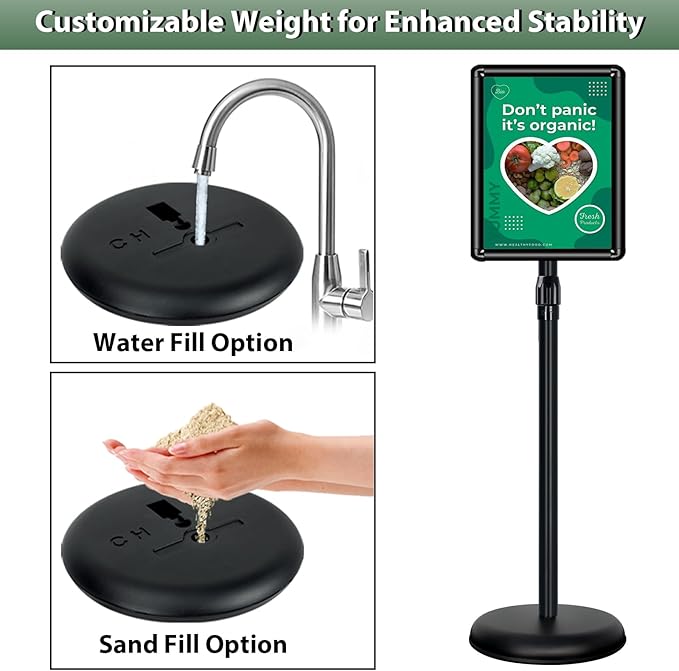 6Packs Pedestal Sign Holder 11x17in Standing Signs Display Stand Adjustable Pedestal Floor Stand Sign Holder, Aluminum Poster Stand for Ads, Posters, Menu, Guide (Black)