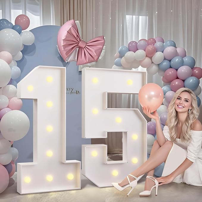 imprsv 3FT Marquee Numbers 16, Light Up Numbers for 16th Birthday Decorations Anniversary Party Decor, Number 16 Light Up Number, Pre-Cut Foam Board Kit