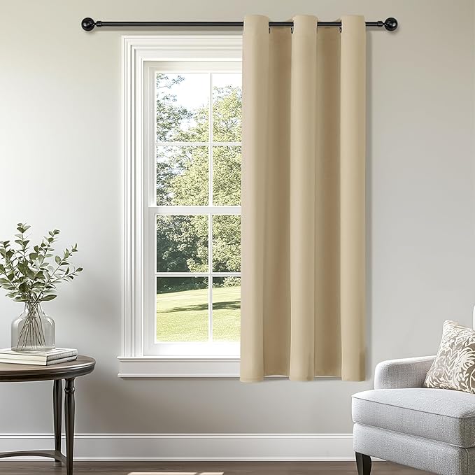 ChrisDowa Blackout Curtains 45 inches Long for Bedroom - Grommet Thermal Insulated Room Darkening Curtains for Living Room (1 Panel, Biscotti Beige, 38 x 45 Inch)