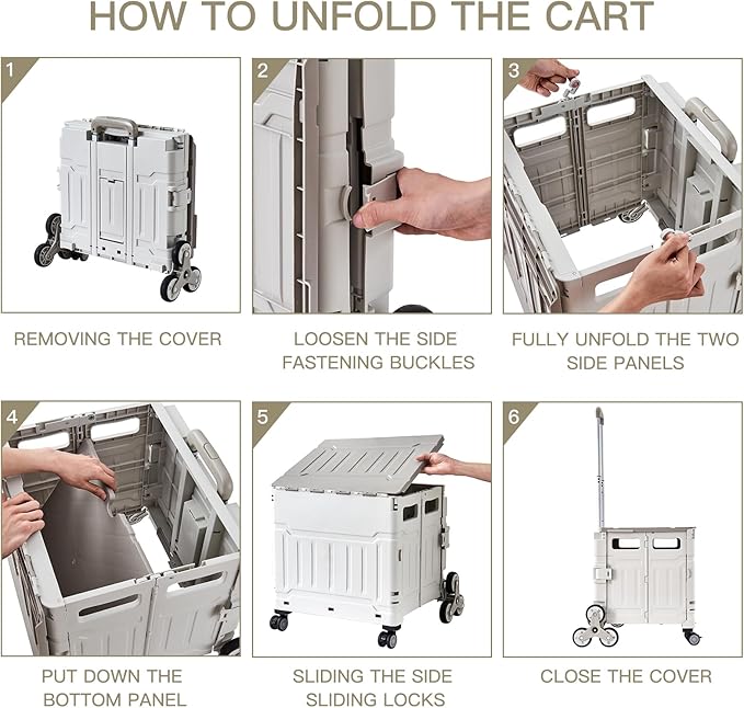 Foldable Utility Cart ，Folding Shopping carts，Collapsible cart with Stair Climbing Wheels, 8 Wheel Shopping cart，Collapsible Rolling Crate with Telescoping Handle (Grey, 17.32 * 17.13 * 30.12)