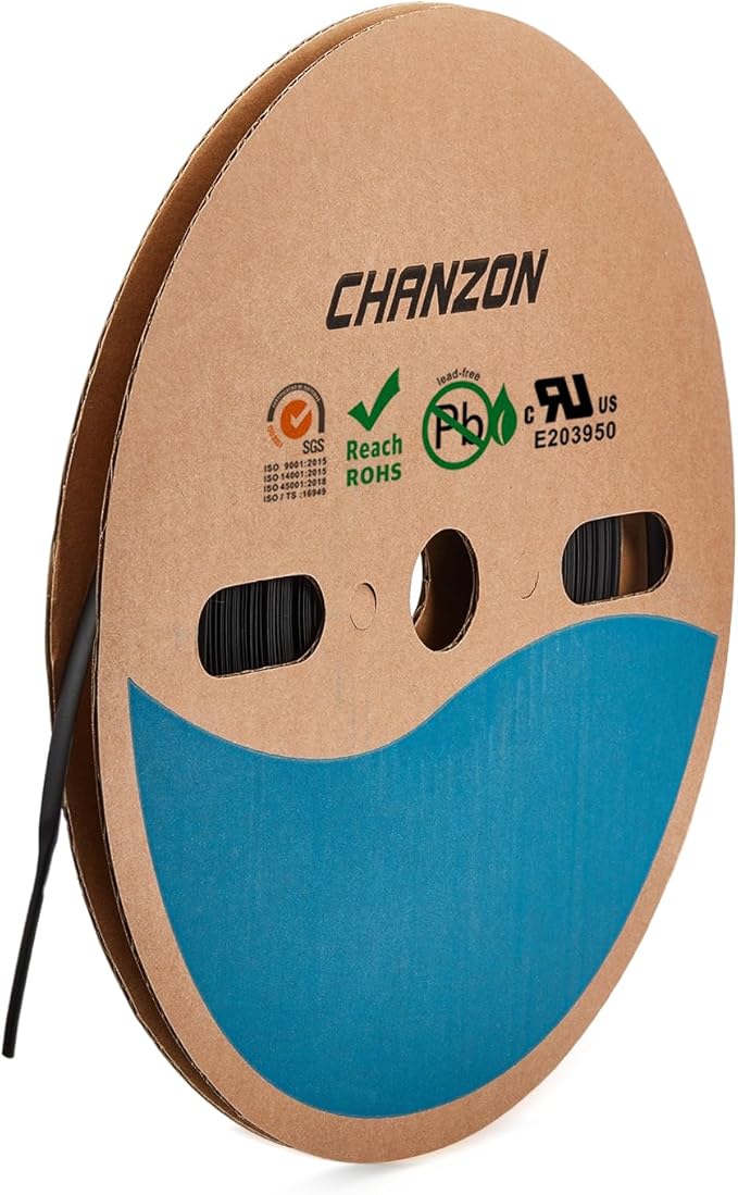 Chanzon 2:1 Ratio - 80Ft Roll - 5/32" (4mm) Heat Shrink Tubing 2:1(25M Total Length) Black Polyolefin Sleeving Wrap Shrinking 2 to 1 1pcs