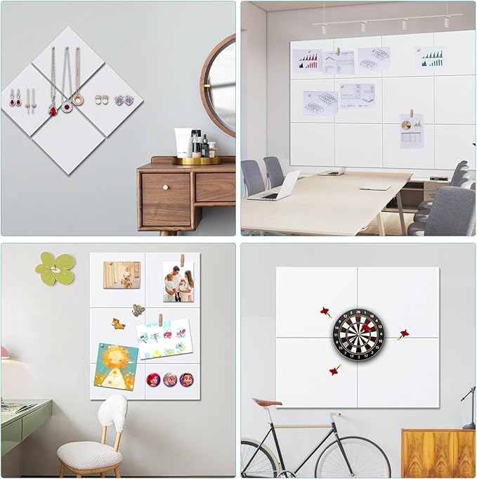Cork Bulletin Board 48" x 36" - Large Dart Board Wall Protector - 12 Pack Felt Tiles, 60 Removable Safe Adhesive Tabs & 40 Pushpins - for Office, School, Home Decor - Pure White
