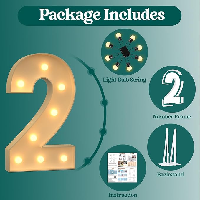 3FT Marquee Numbers, Light Up Numbers 2 for 2nd 20th 21st Birthday Decorations, Big Numbers for Party Decorations, Large Light Up Numbers for Party Decor DIY Pre-Cut Foamboad Mosaic Numbers