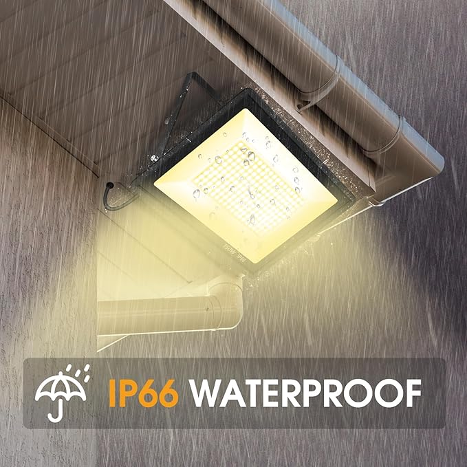 2 Pack 150W 3000K Led Flood Lights Outdoor,Warm White Super Bright 15500LM Security Lights with Plug,Exterior IP66 Waterproof FloodLight for Basketball Court, Yard, Garden, Playground