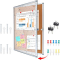 Enclosed Cork Bulletin Board Tamper-Proof Dispaly Case, Aluminium Frame, All-Weather Cork Noticeboard, Outdoor Enclosed Cork Board for School, Office, Restaurant, Hospital (36 X 24 Inches)