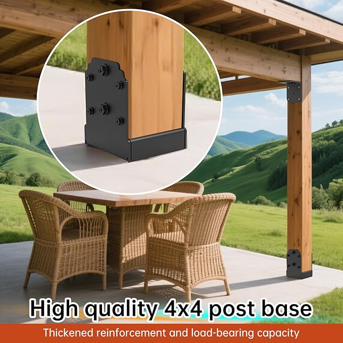 4x4 Post Base - Heavy Duty 10,000 LB Capacity Post Anchor for Concrete, Powder Coated Pergola & Deck Post Bracket with Hidden Fasteners (4PCS)