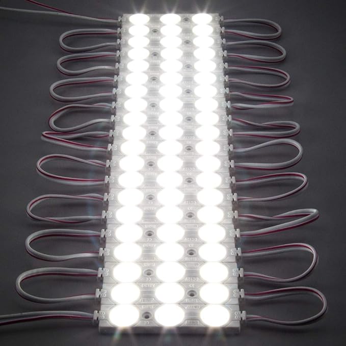 200 PCS DC12V White 6500K Injection 3 LED Module 1.32W Waterproof Decorative Back Light for Letter Sign Advertising Signs with Tape Adhesive Backside