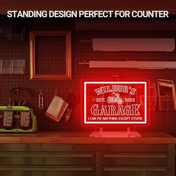 Custom Garage Neon Sign for Workshop, Personalized LED Neon Lights Motorcycle Signs for Wall Decor, Customized Garage Light Up Signs for Carport Repair Shop Carbarn Man Cave Business, Men Dad Gifts
