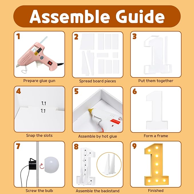 imprsv 3FT Marquee Numbers, Light Up Numbers for 1st 21st Birthday Decorations, Light Up Sign 1 for Wedding Anniversary Party Decor, Pre-Cut Foam Board Kit