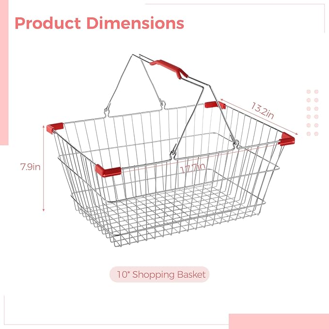 10 PCS Metal Shopping Baskets, Iron Shopping Basket with Handles, Small Market Basket, Versatile Storage, Portable Wire Shopping Baskets for Retail Stores, Grocery Stores, Flea Markets