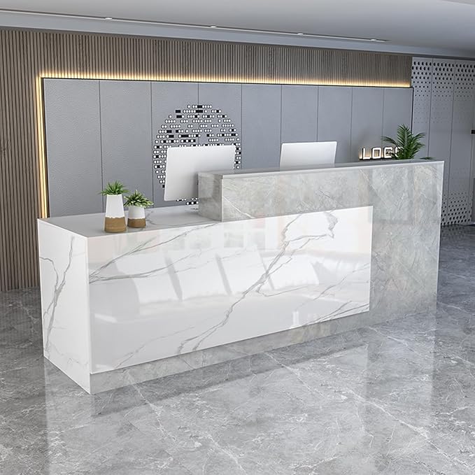 Reception Counter Desk with Lockable Drawers, Modern Retail Counter, Home Office Wooden Computer Desk Reception Table, for Checkout Office/Beauty Salon/Lobby