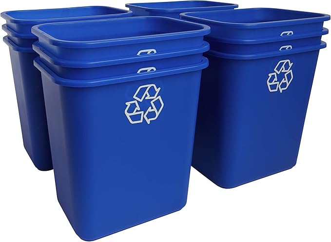 United Solutions 7 Gallon / 28 Quart Space Saving Recycling Bin, Fits Under Desk and Small, Narrow Spaces in Commercial, Kitchen, Home Office, and Dorm, Easy to Clean, Recycle Blue (Pack of 12)